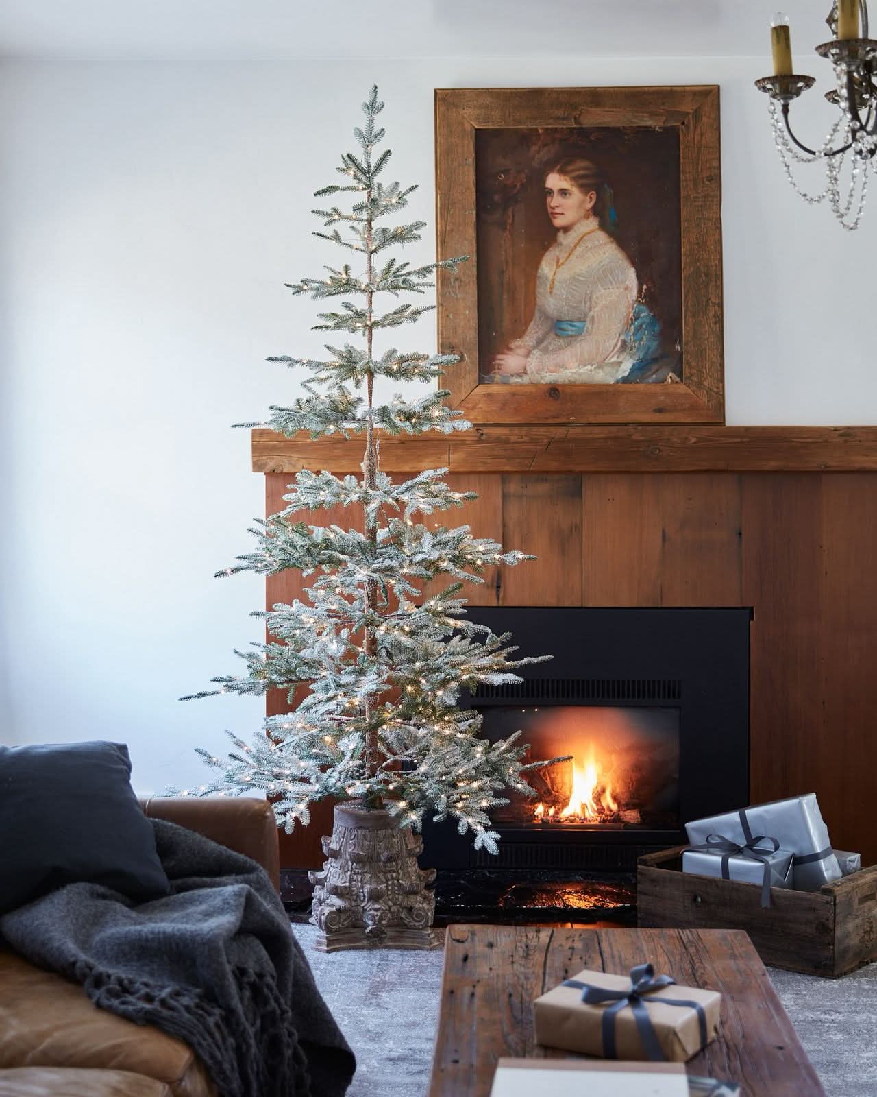 Snowy Christmas Tree with Snowy Branches, Metal Stand and Built-in Micro LEDs