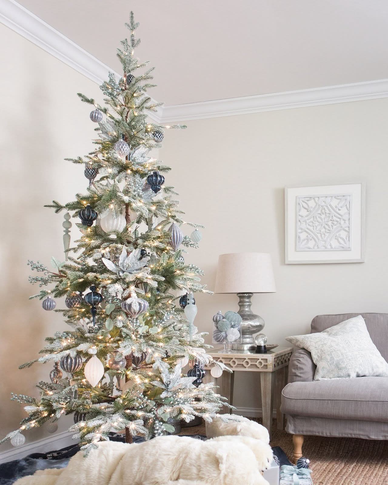 Snowy Christmas Tree with Snowy Branches, Metal Stand and Built-in Micro LEDs