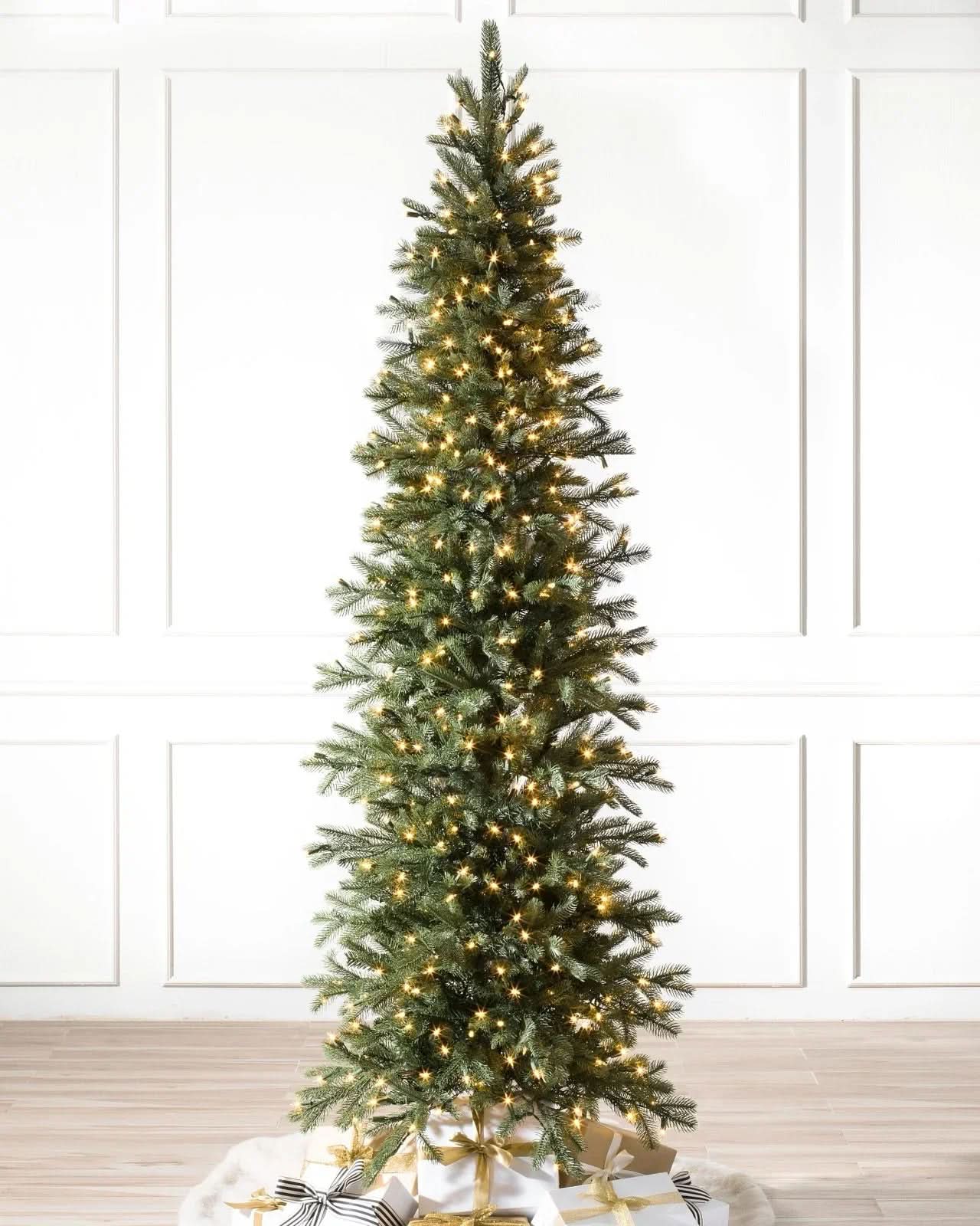 Cathedral Fir Slim Christmas Tree with Articulated Branches, Metal Stand and Built-in Micro LEDs