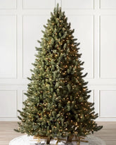 Vermont White Spruce Christmas Tree with Hinged Branches, Metal Stand and Built-in Micro LEDs