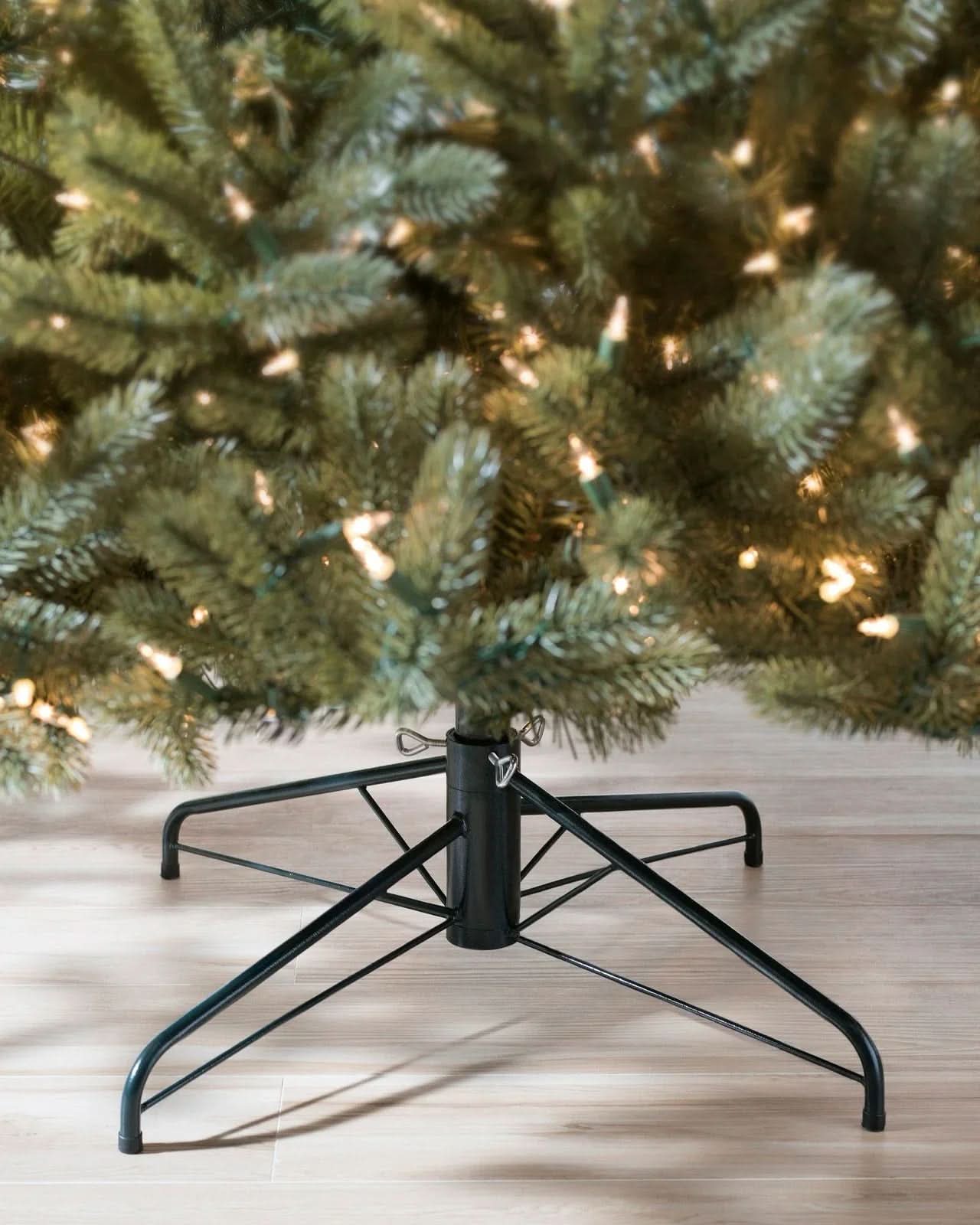 Vermont White Spruce Christmas Tree with Hinged Branches, Metal Stand and Built-in Micro LEDs