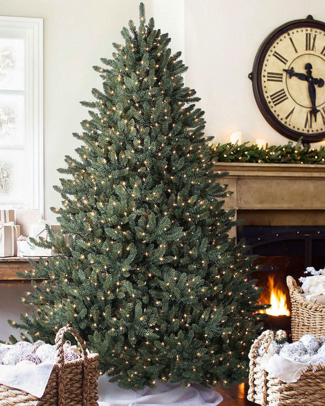 Classic Blue Spruce Christmas Tree with Hinged Branches, Metal Stand and Built-in Micro LEDs