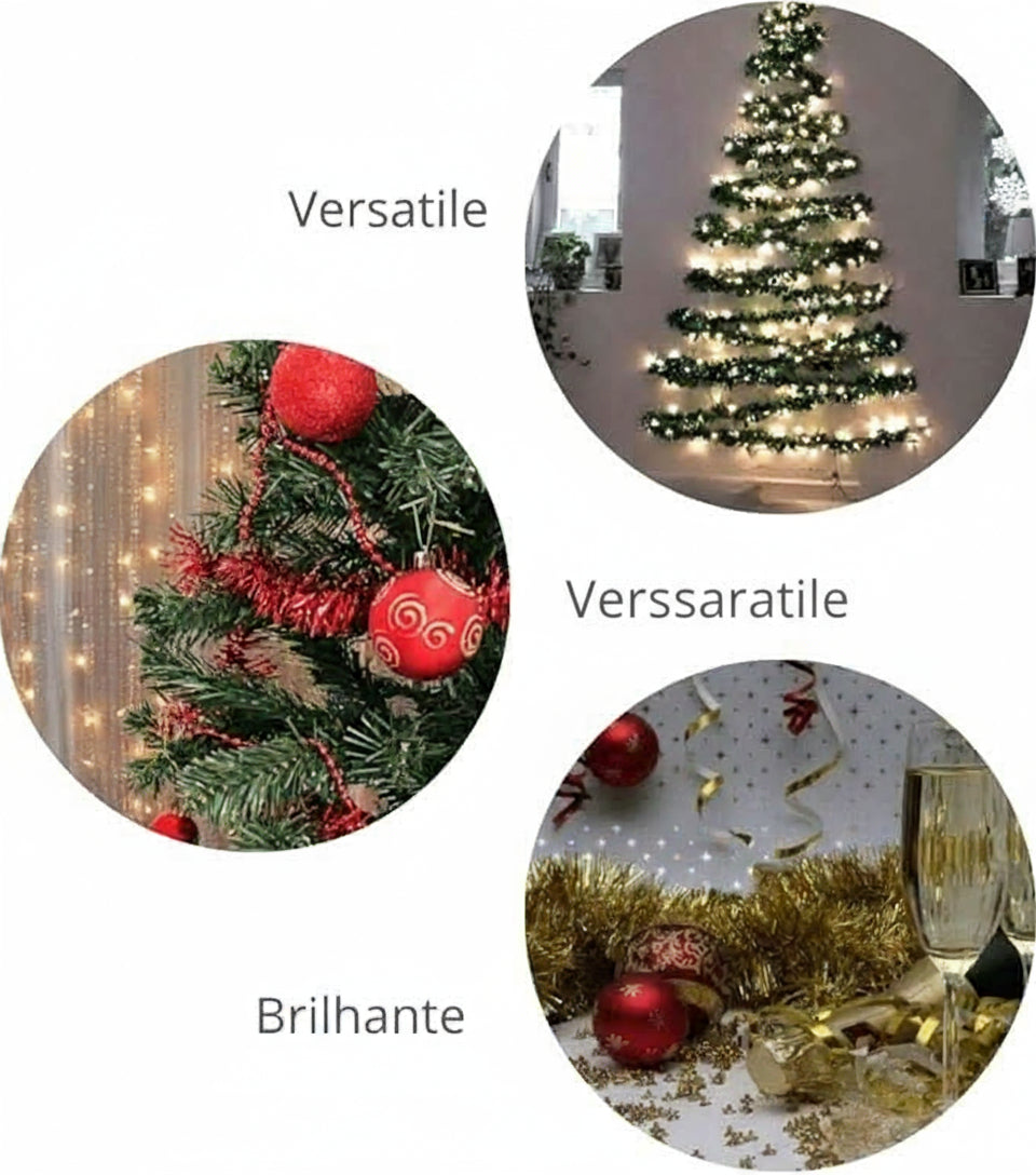 Kit of 10 Metallic Garlands with 7 Ribbons, 5cm x 2 Meters, Christmas Decoration, Party Ornament (Red)