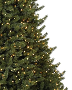 Vermont White Spruce Christmas Tree with Hinged Branches, Metal Stand and Built-in Micro LEDs