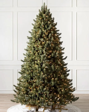 Vermont White Spruce Christmas Tree with Hinged Branches, Metal Stand and Built-in Micro LEDs