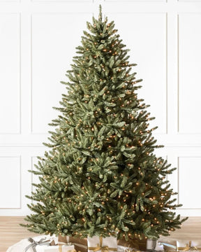 Classic Blue Spruce Christmas Tree with Hinged Branches, Metal Stand and Built-in Micro LEDs