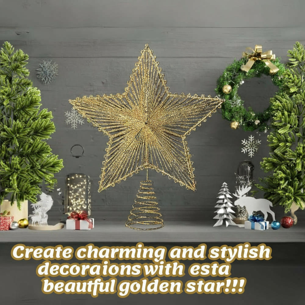 Estrela 24cm Brilhante Aramada Com Glitter Para Árvore De Natal Metalizado