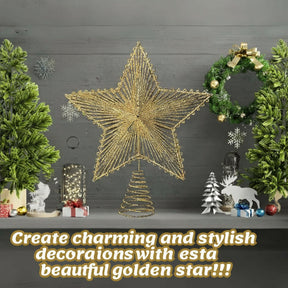 Estrela 24cm Brilhante Aramada Com Glitter Para Árvore De Natal Metalizado