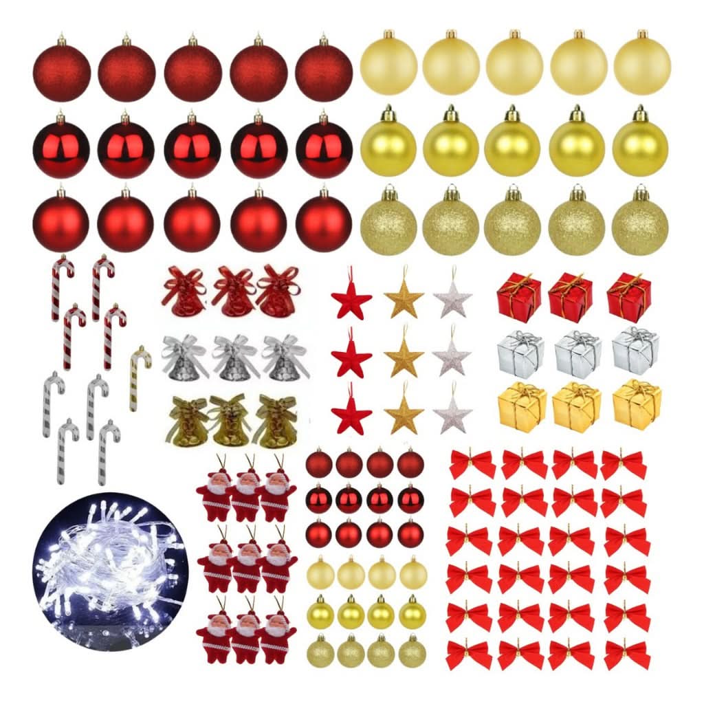 Kit 125 Christmas Tree Ornaments Hanging Balls LED Lights