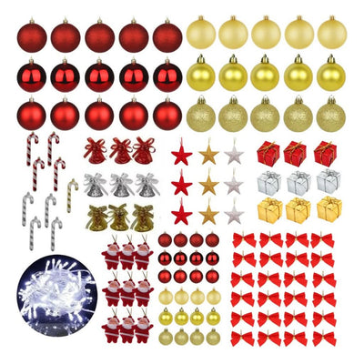 Kit 125 Christmas Tree Ornaments Hanging Balls LED Lights