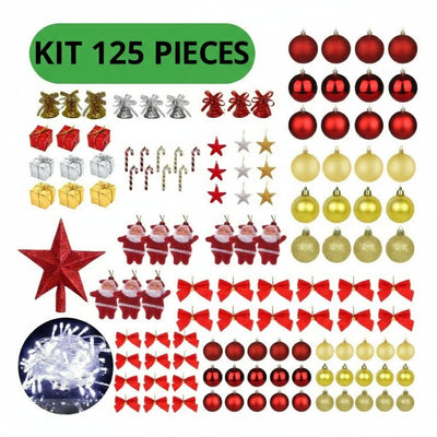Kit 125 Christmas Tree Ornaments Hanging Balls LED Lights