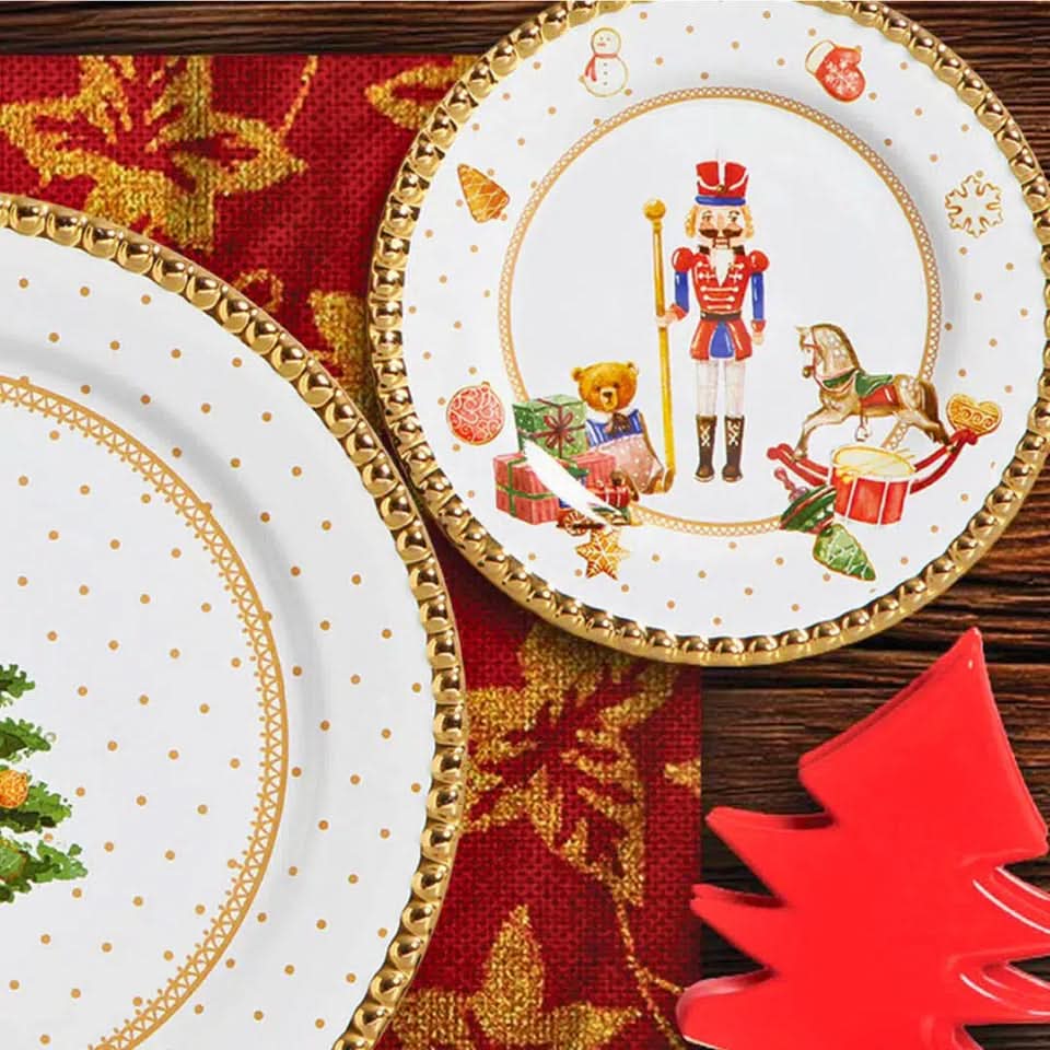 Christmas Themed Ceramic Dessert Plates - 6 pieces